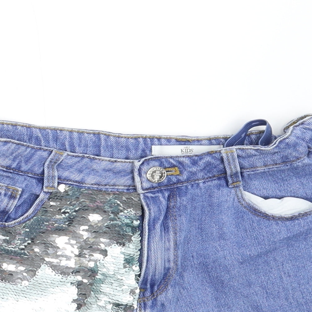 M&S Girls Blue  Denim Cut-Off Shorts Size 12-13 Years
