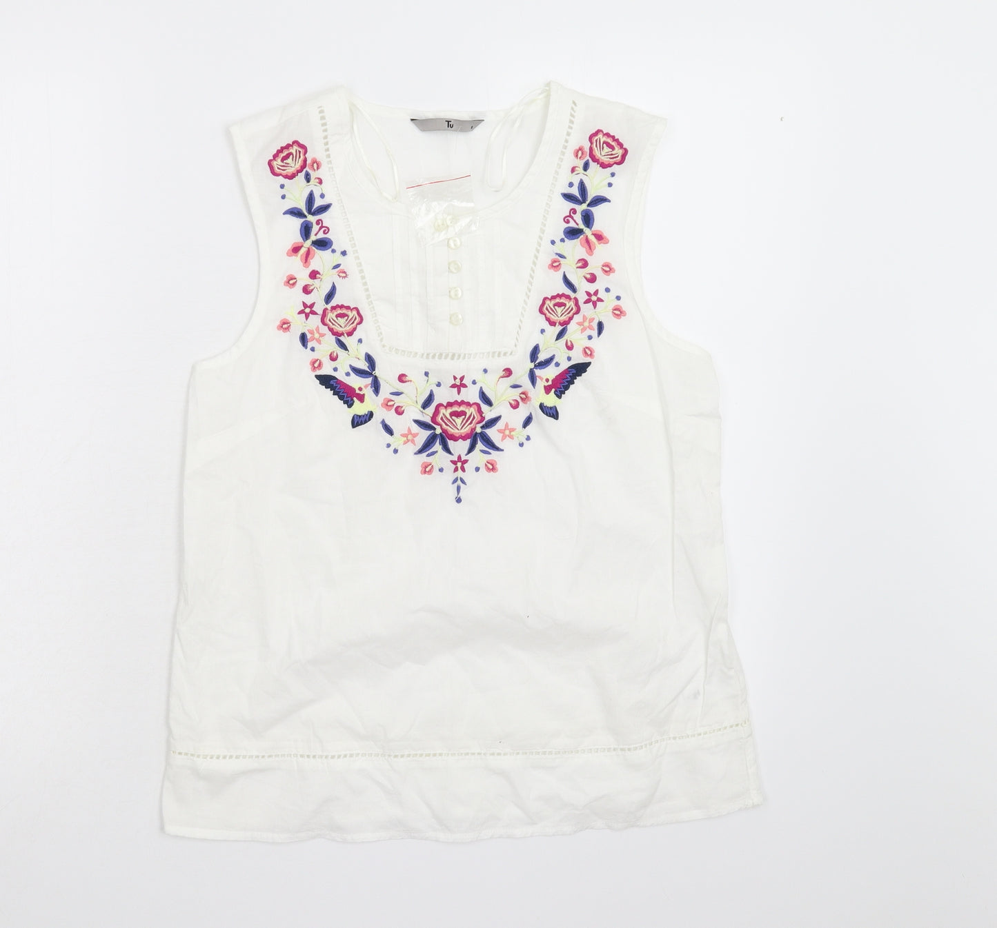 TU Womens White Floral  Basic Tank Size 8