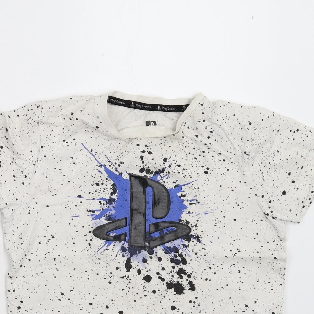Primark Boys White Geometric  Basic T-Shirt Size 9-10 Years  - Play Station