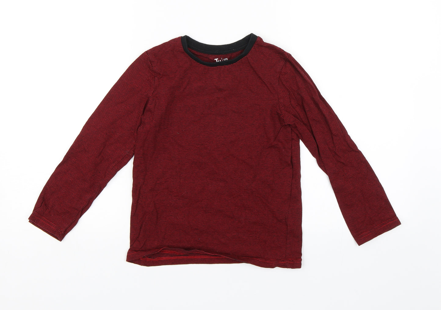 TU Boys Red Striped  Basic T-Shirt Size 7 Years