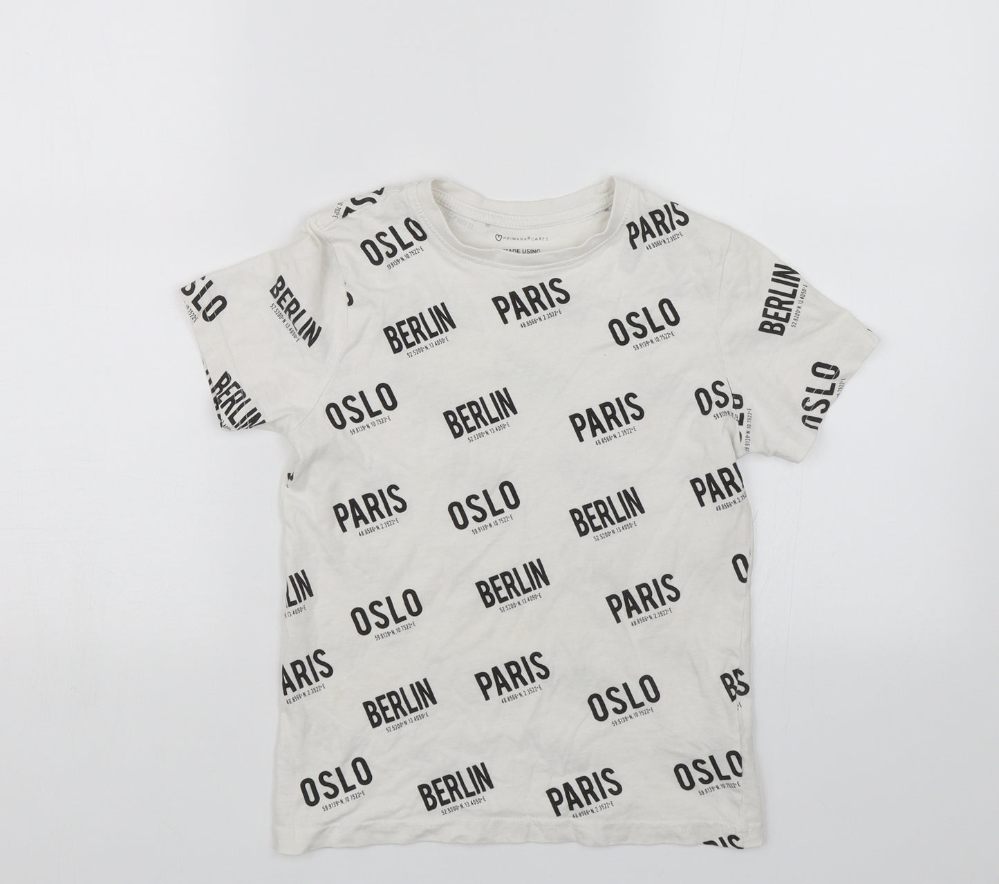 Primark Boys White   Basic T-Shirt Size 8-9 Years  - Paris Berlin Oslo