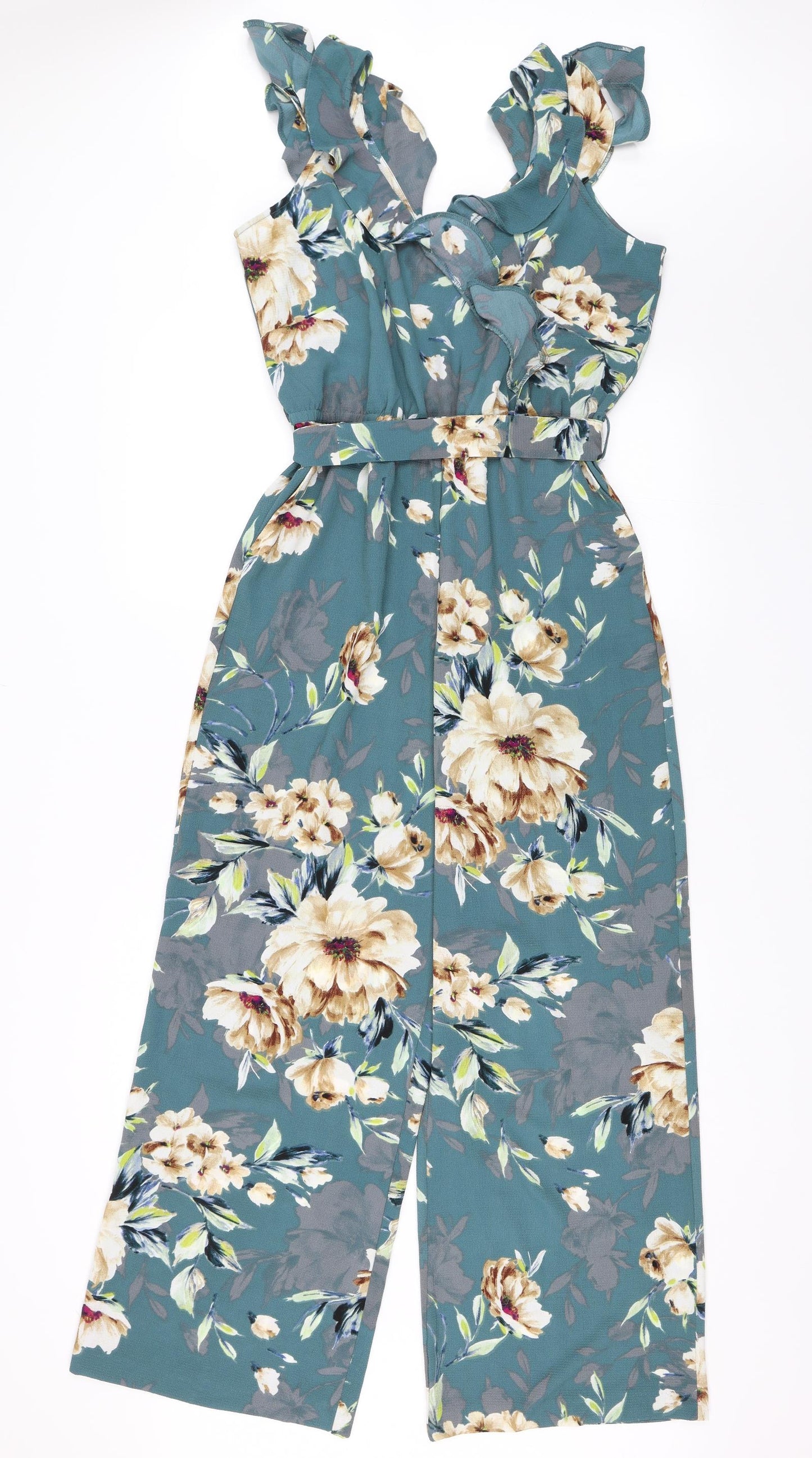 Peacocks Womens Green Floral  Jumpsuit One-Piece Size 12