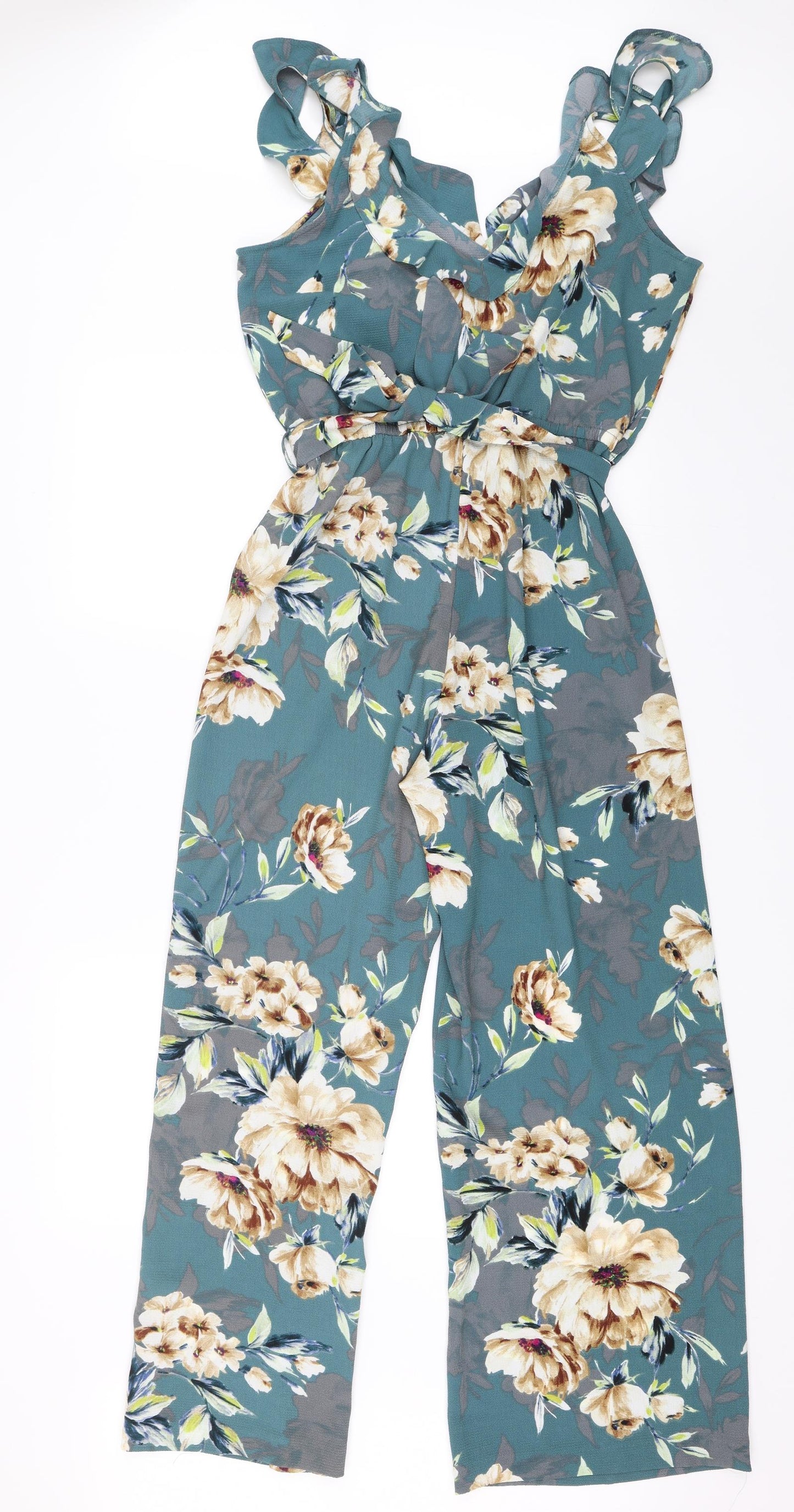 Peacocks Womens Green Floral  Jumpsuit One-Piece Size 12