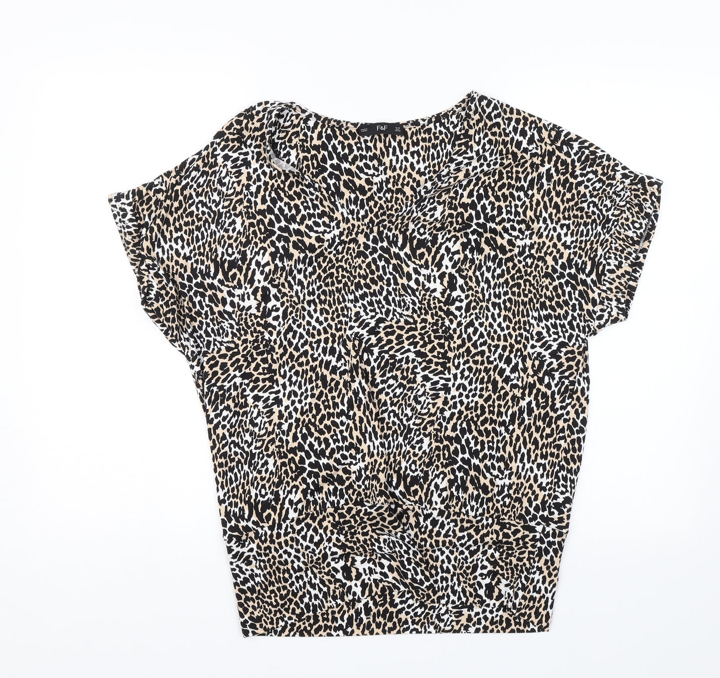 F&F Womens Black Animal Print  Basic Blouse Size 10