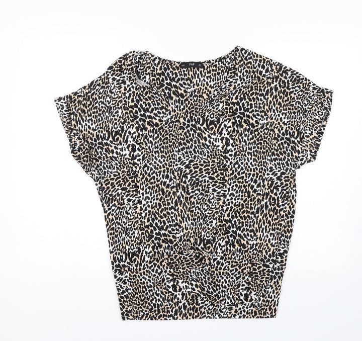 F&F Womens Black Animal Print  Basic Blouse Size 10