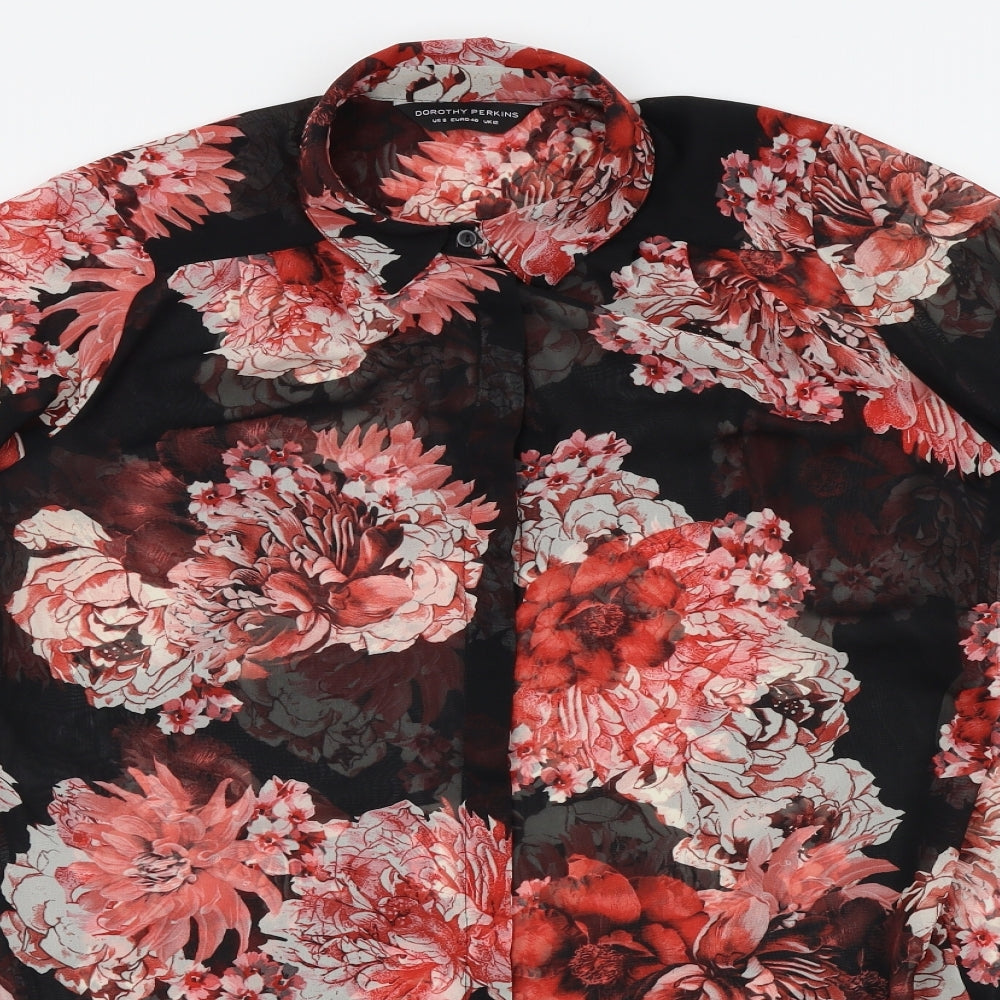 Dorothy Perkins Womens Black Floral  Basic Button-Up Size 12