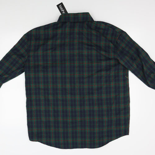Boohoo Womens Green Plaid  Basic Button-Up Size 16