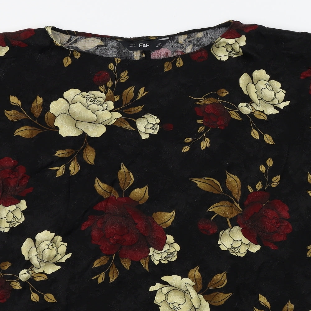 F&F Womens Black Floral  Basic Blouse Size 12