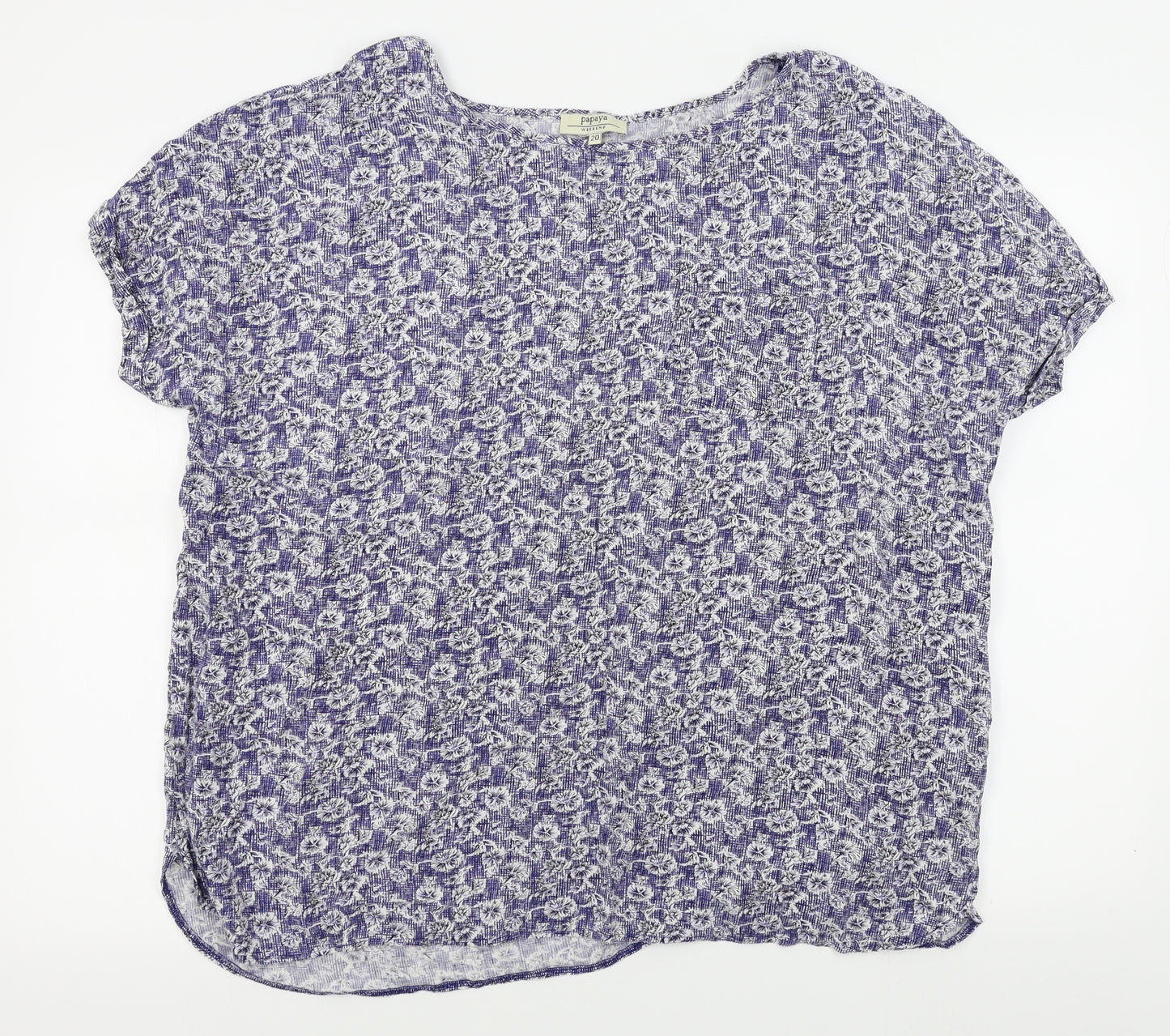 Papaya Womens Blue Floral  Basic T-Shirt Size 20