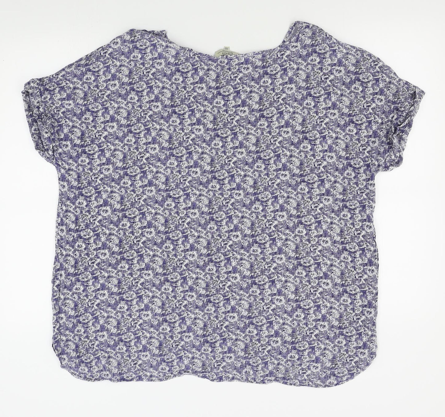 Papaya Womens Blue Floral  Basic T-Shirt Size 20