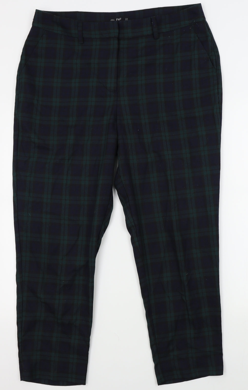 F&F Womens Green Plaid  Trousers  Size 16 L26 in