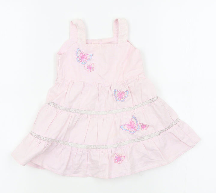 minibasix Girls Pink   Pinafore/Dungaree Dress  Size 9-12 Months