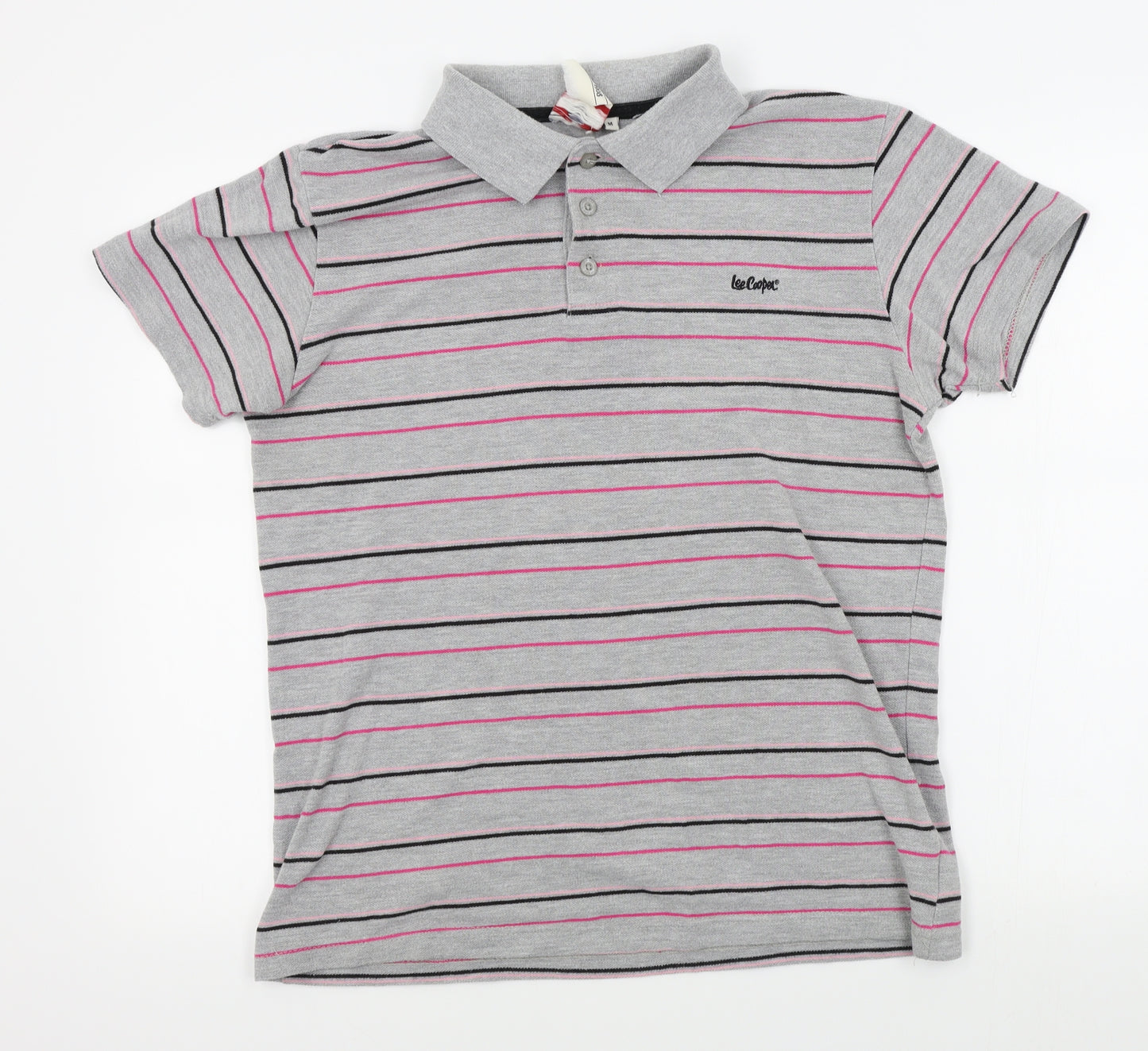Lee Cooper Mens Grey Striped   Polo Size M