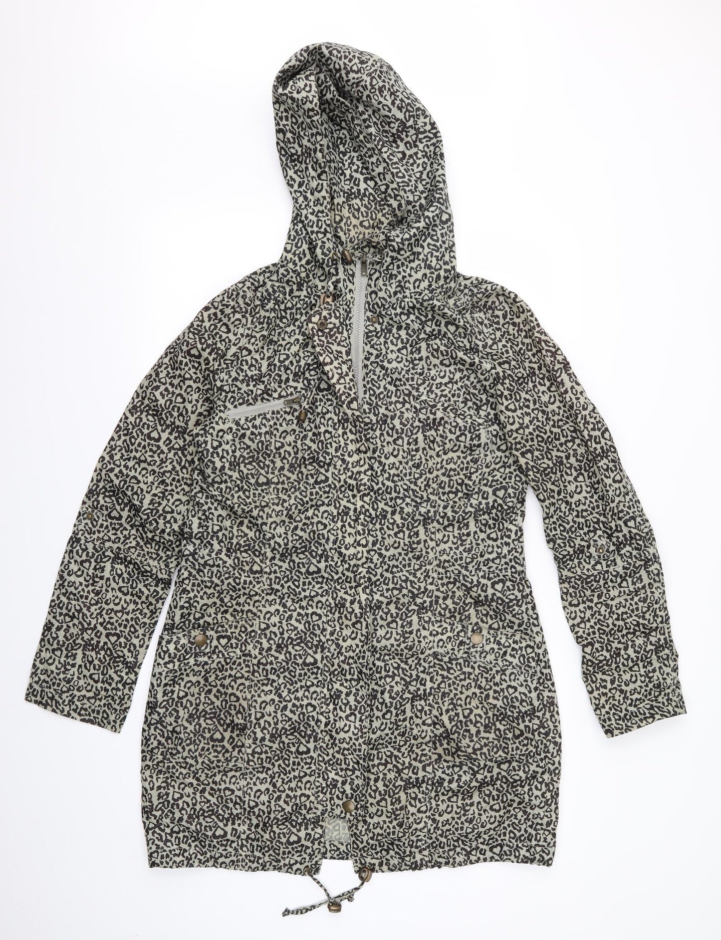 Internacionale Womens Green Geometric  Rain Coat Jacket Size 10  - Spotted