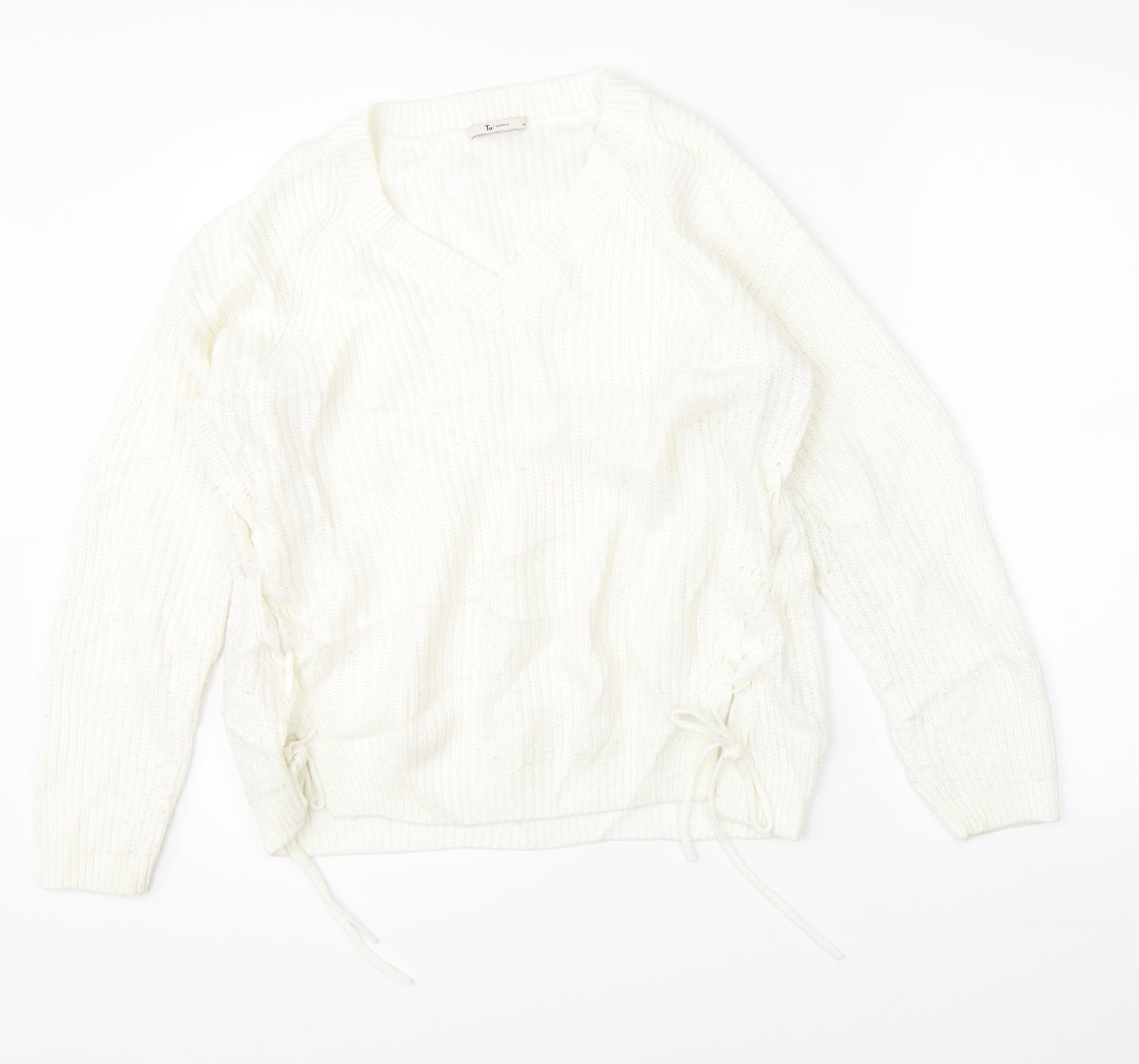 TU Womens White  Knit Pullover Jumper Size 14