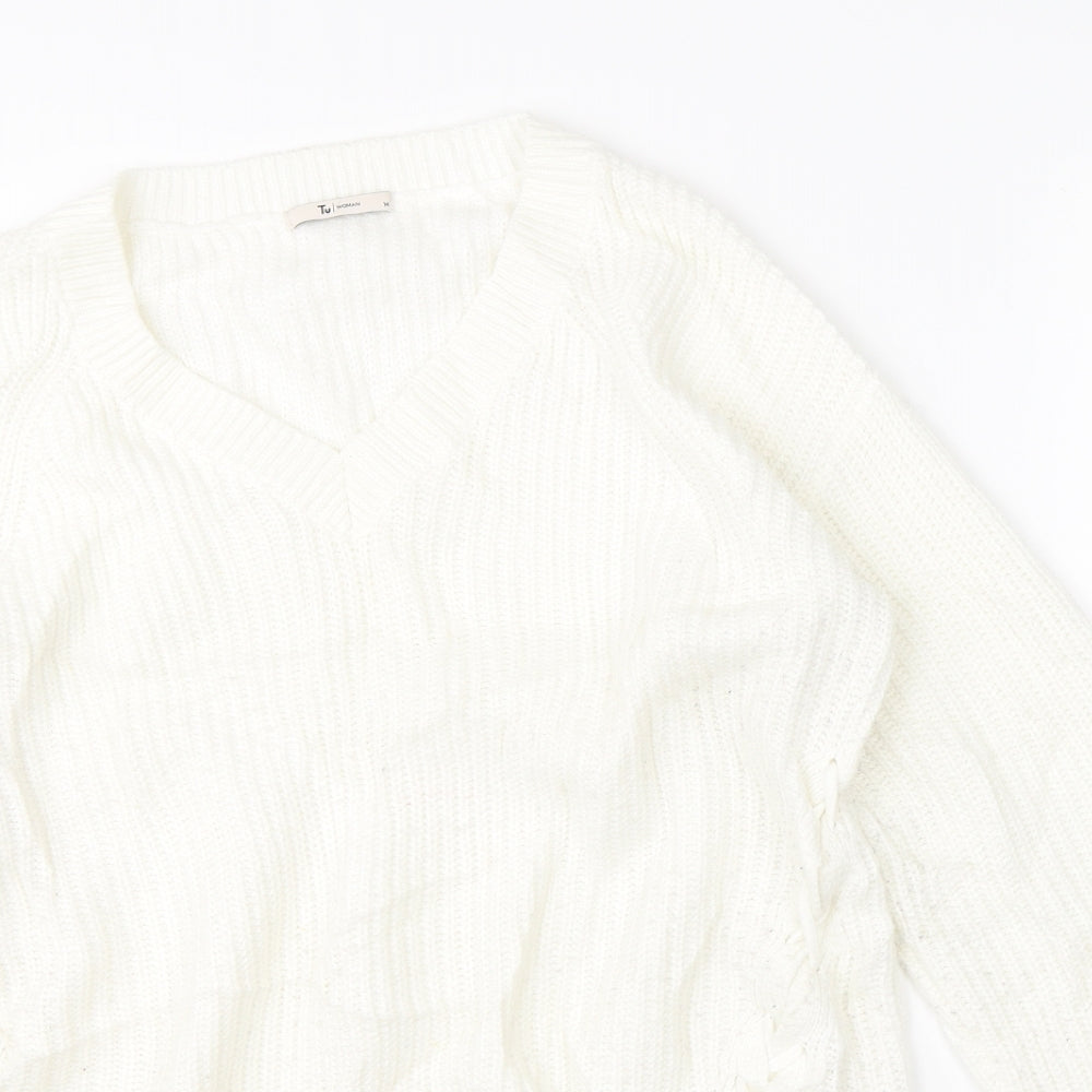TU Womens White  Knit Pullover Jumper Size 14