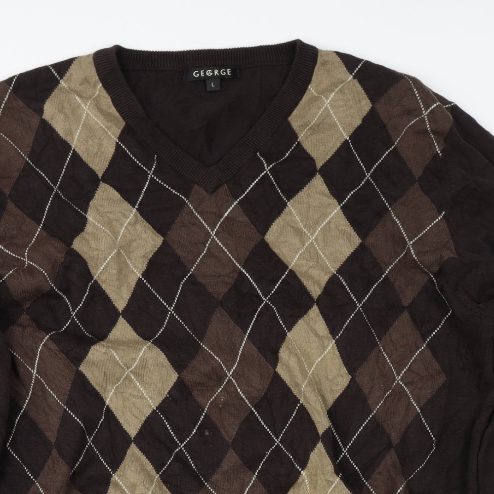 George Mens Brown Argyle/Diamond  Pullover Jumper Size L