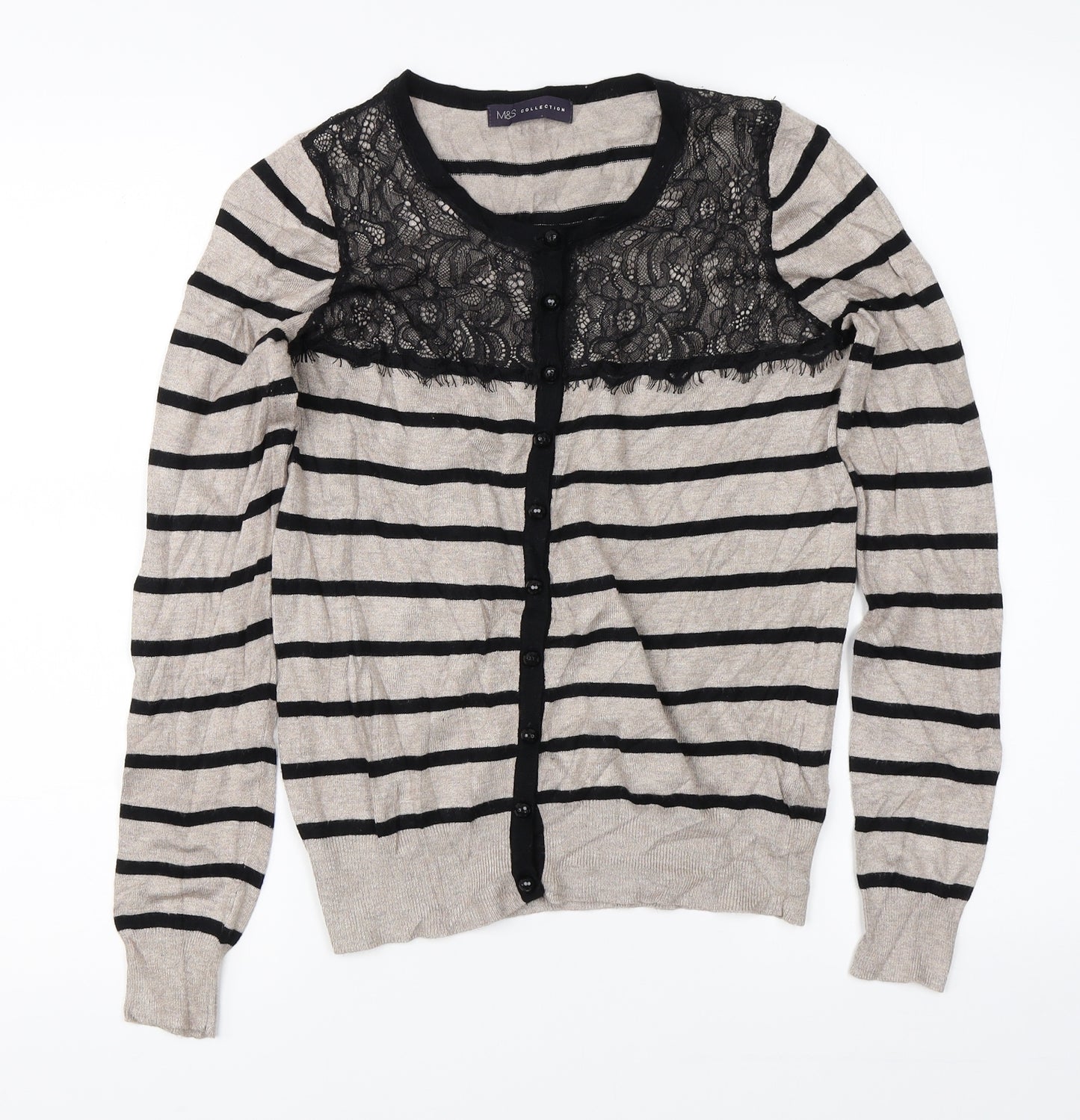 Marks & Spencer Womens Beige Striped  Cardigan Jumper Size 8