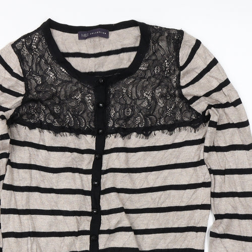 Marks & Spencer Womens Beige Striped  Cardigan Jumper Size 8