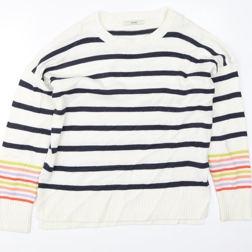 George Womens White Striped Knit Pullover Jumper Size M