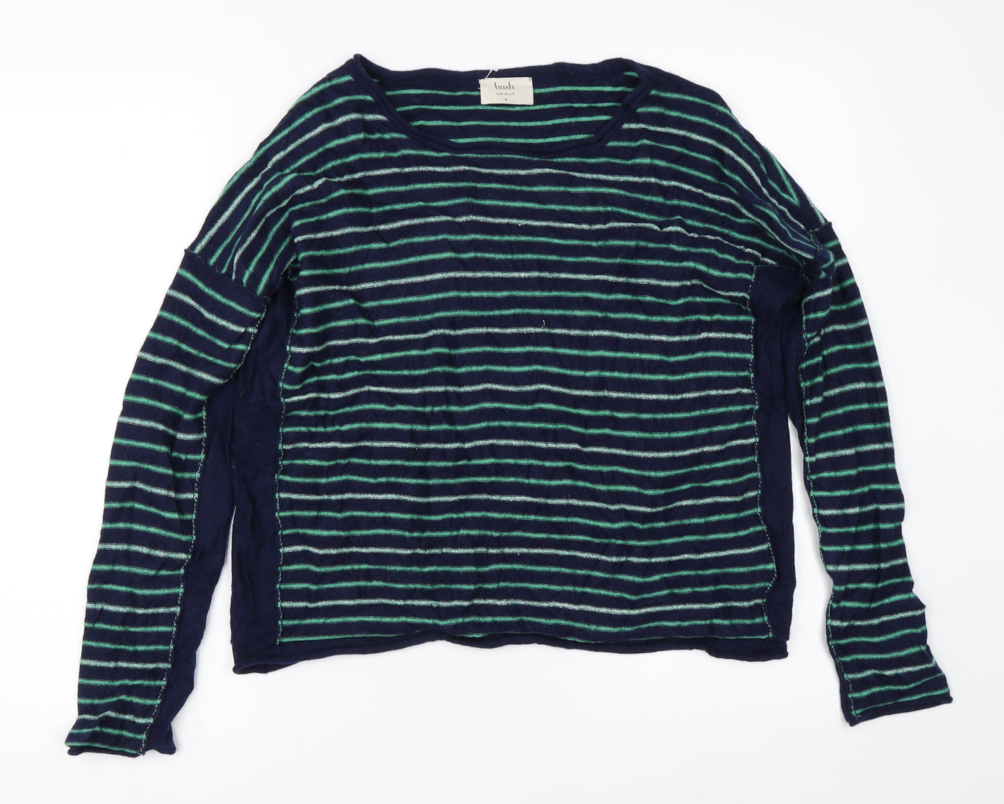 Hish Womens Green Striped  Pullover Jumper Size M
