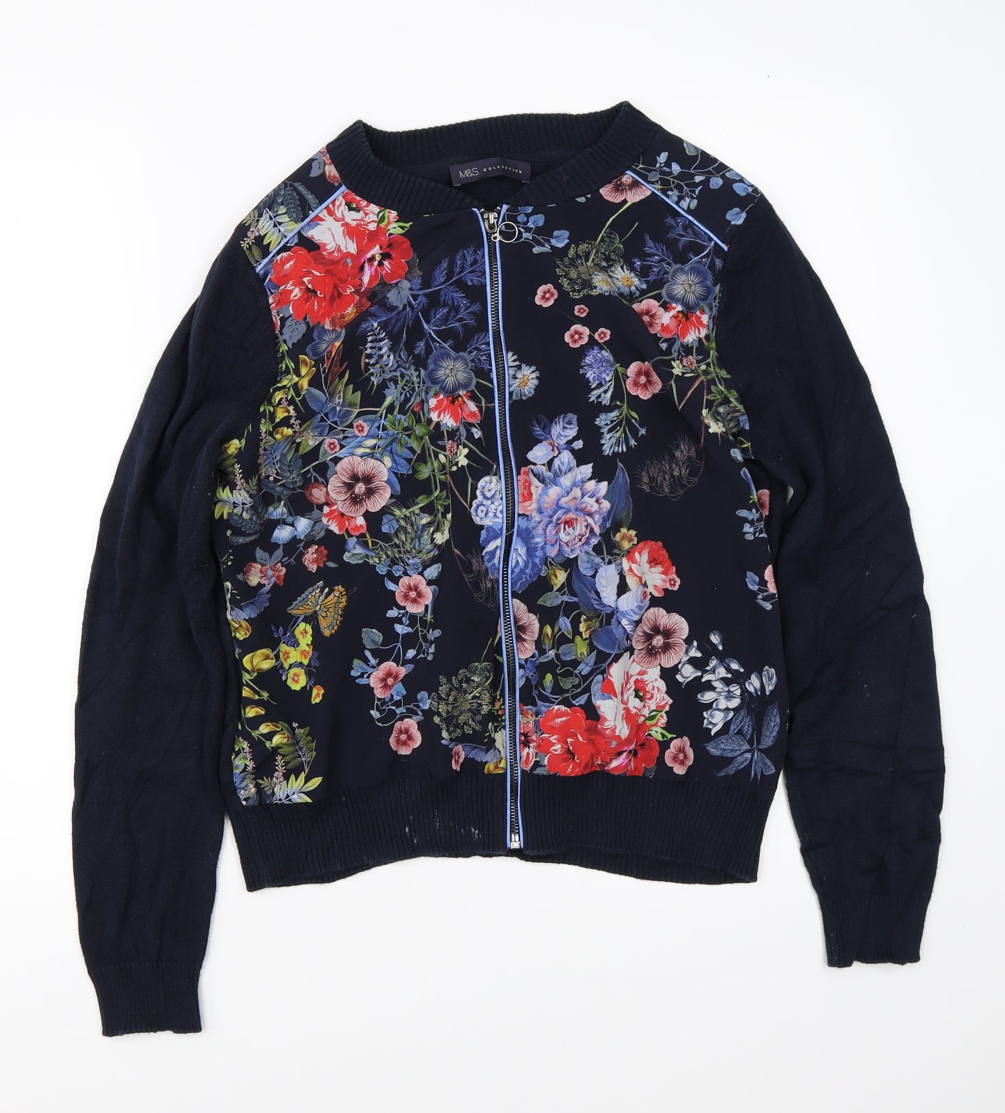 Marks & Spencer Womens Blue Floral  Full Zip Jumper Size 12
