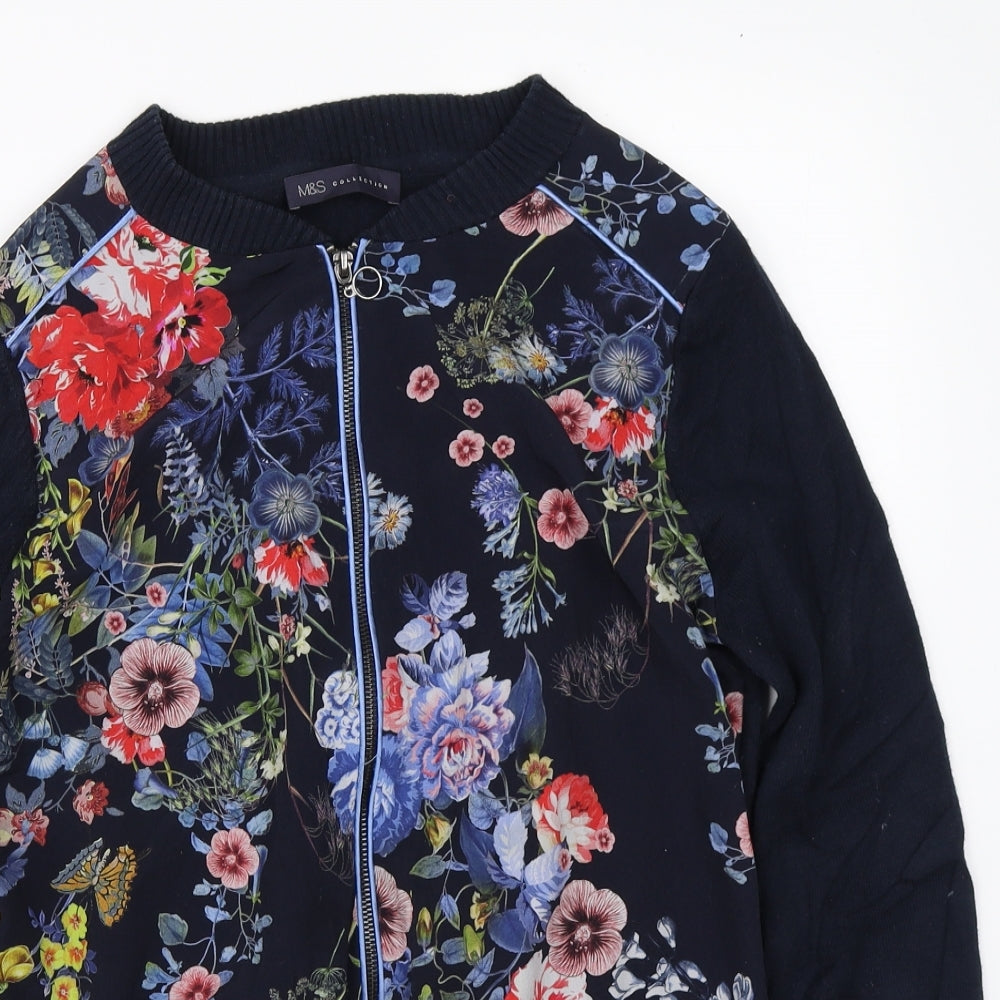 Marks & Spencer Womens Blue Floral  Full Zip Jumper Size 12