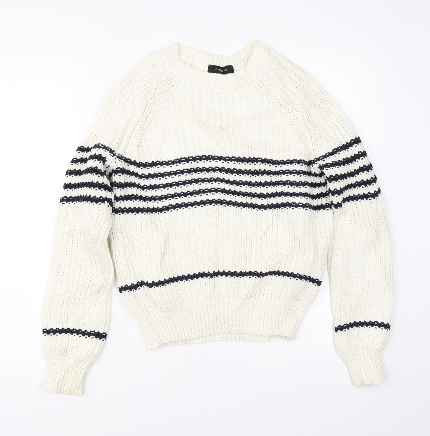 Autograph Womens White Striped Knit Pullover Jumper Size 10