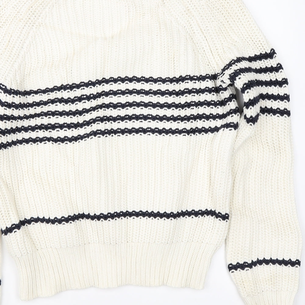 Autograph Womens White Striped Knit Pullover Jumper Size 10