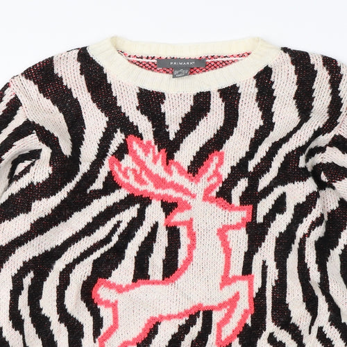 Primark Womens White Animal Print Knit Pullover Jumper Size M  - deer