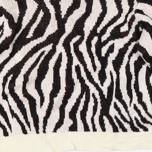 Primark Womens White Animal Print Knit Pullover Jumper Size M  - deer