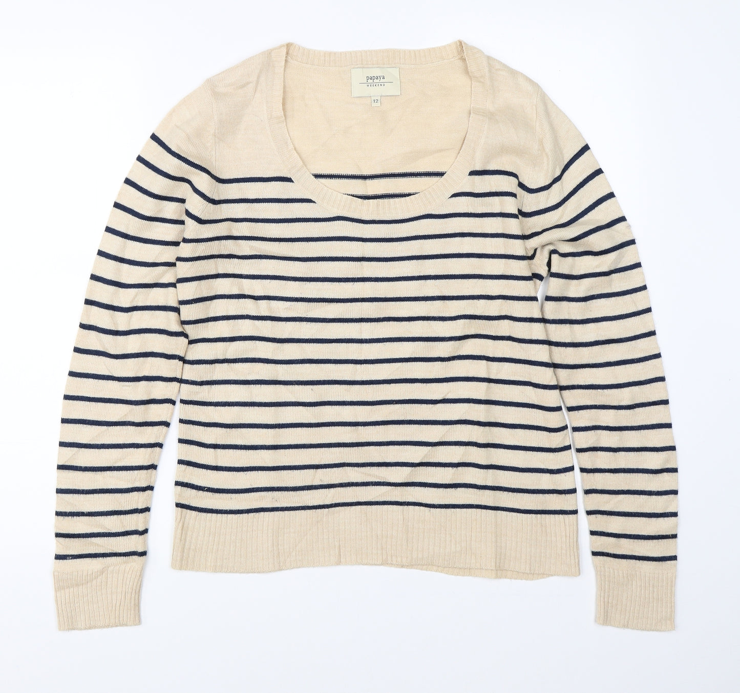 Papaya Womens Beige Striped  Pullover Jumper Size 12