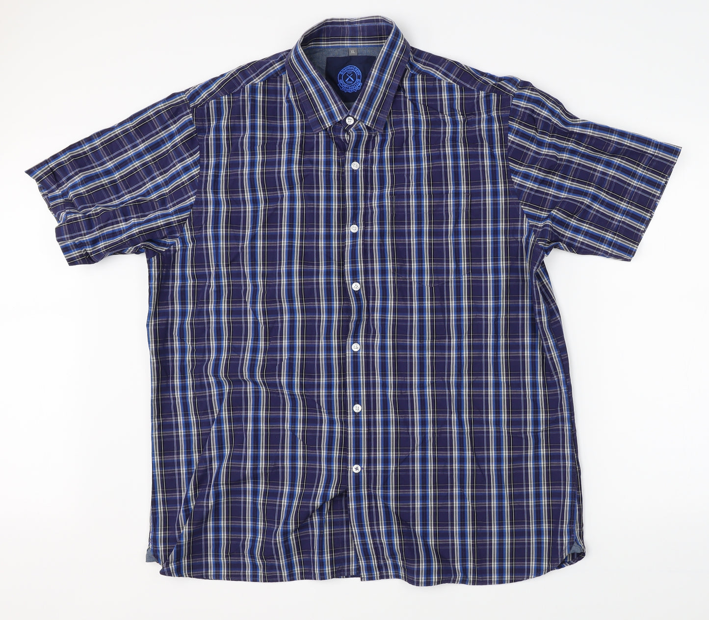Boston Crew Mens Blue Check   Button-Up Size XL