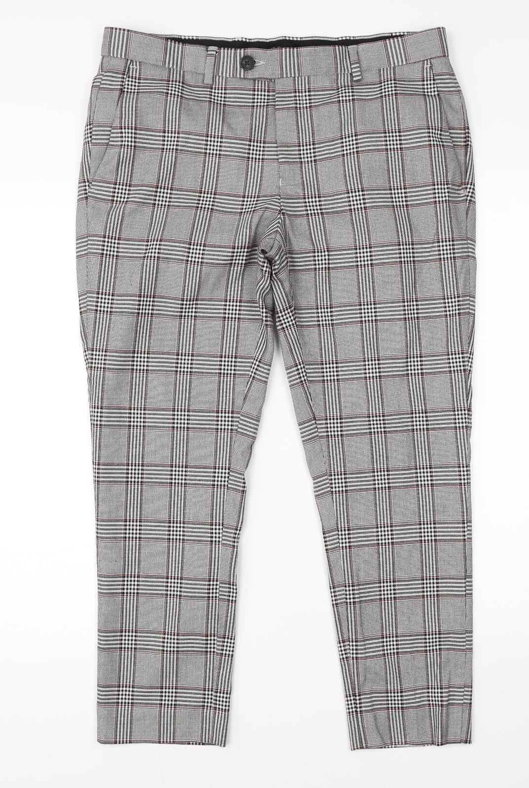 River Island Mens Grey Check  Cropped Trousers Size 34 L25 in