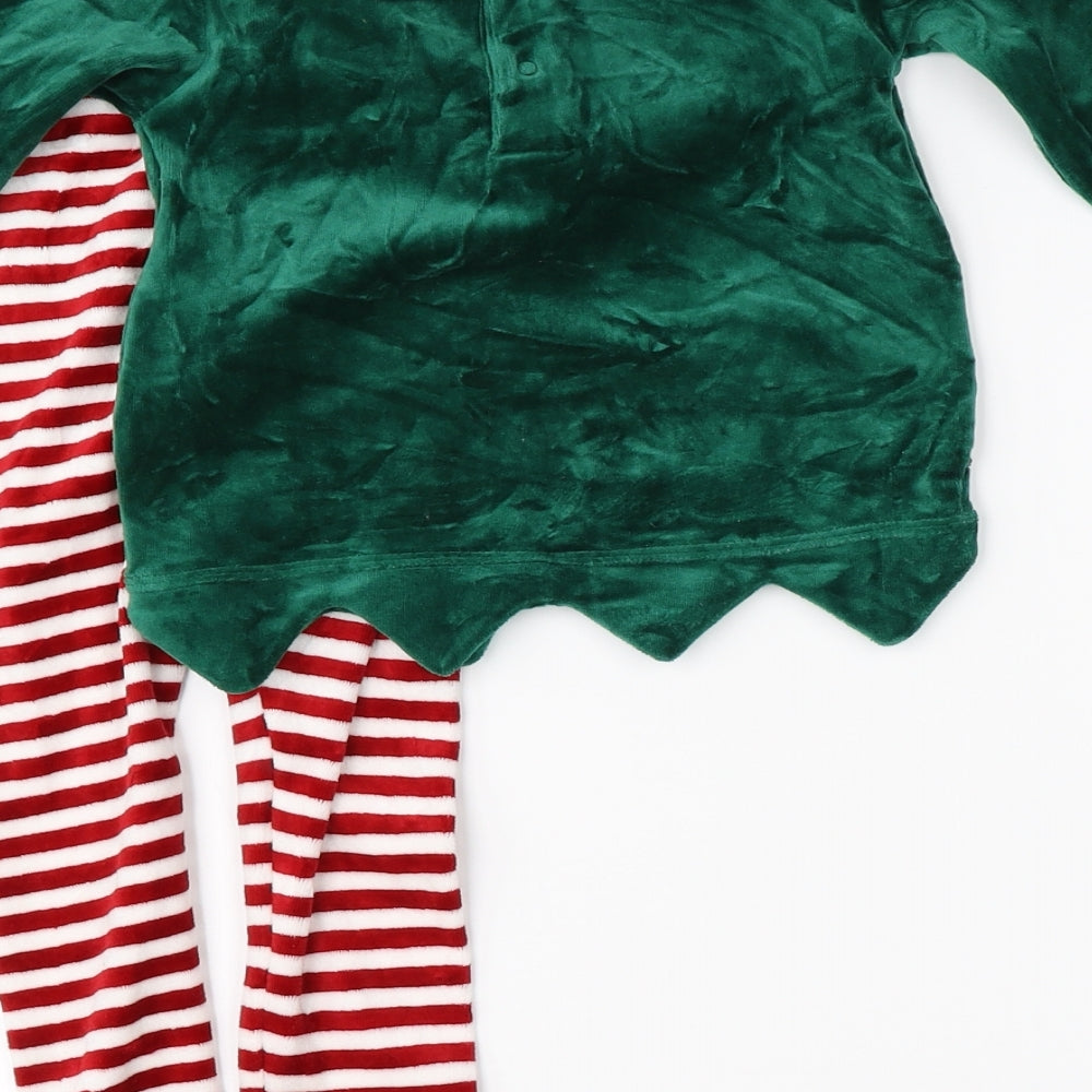 Marks & Spencer Boys Green Striped   Pyjama Set Size 2-3 Years  - christmas elf set