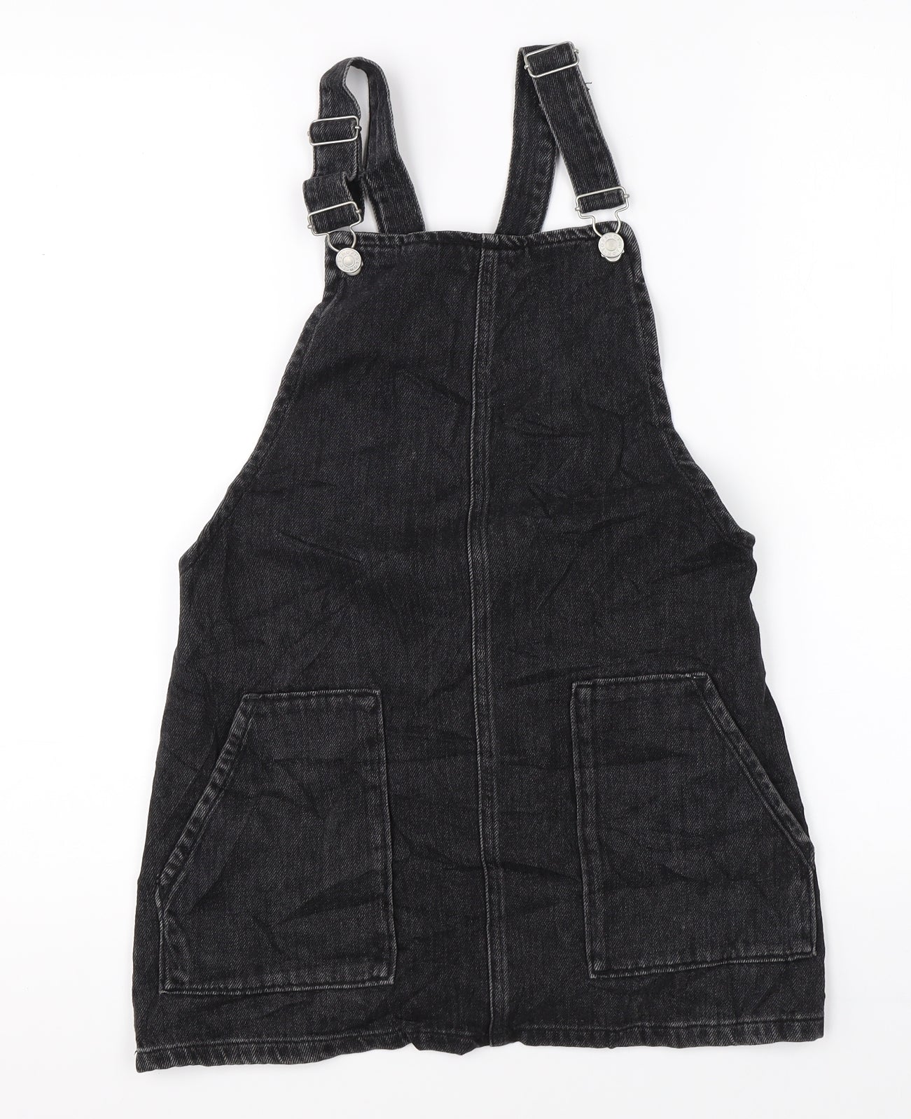Topshop Womens Black  Denim Pinafore/Dungaree Dress  Size 4