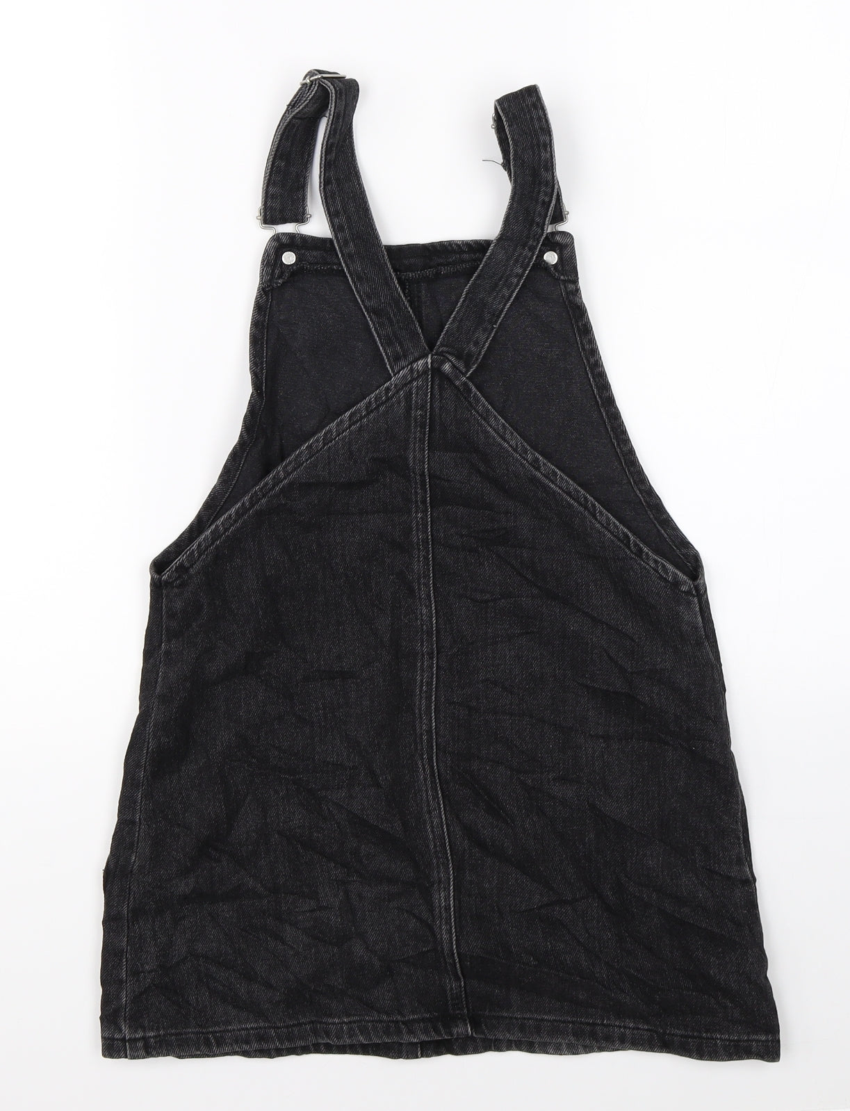 Topshop Womens Black  Denim Pinafore/Dungaree Dress  Size 4