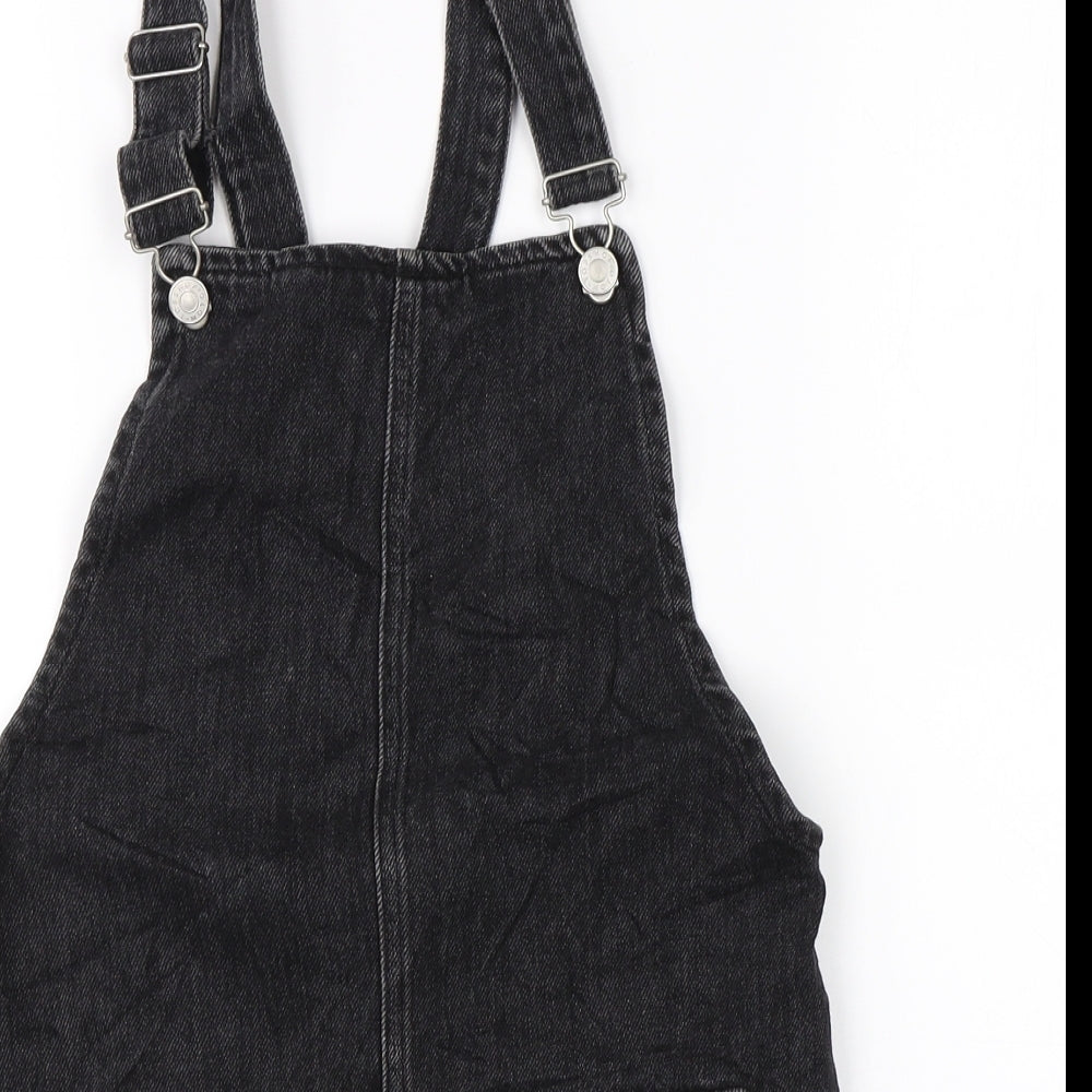 Topshop Womens Black  Denim Pinafore/Dungaree Dress  Size 4