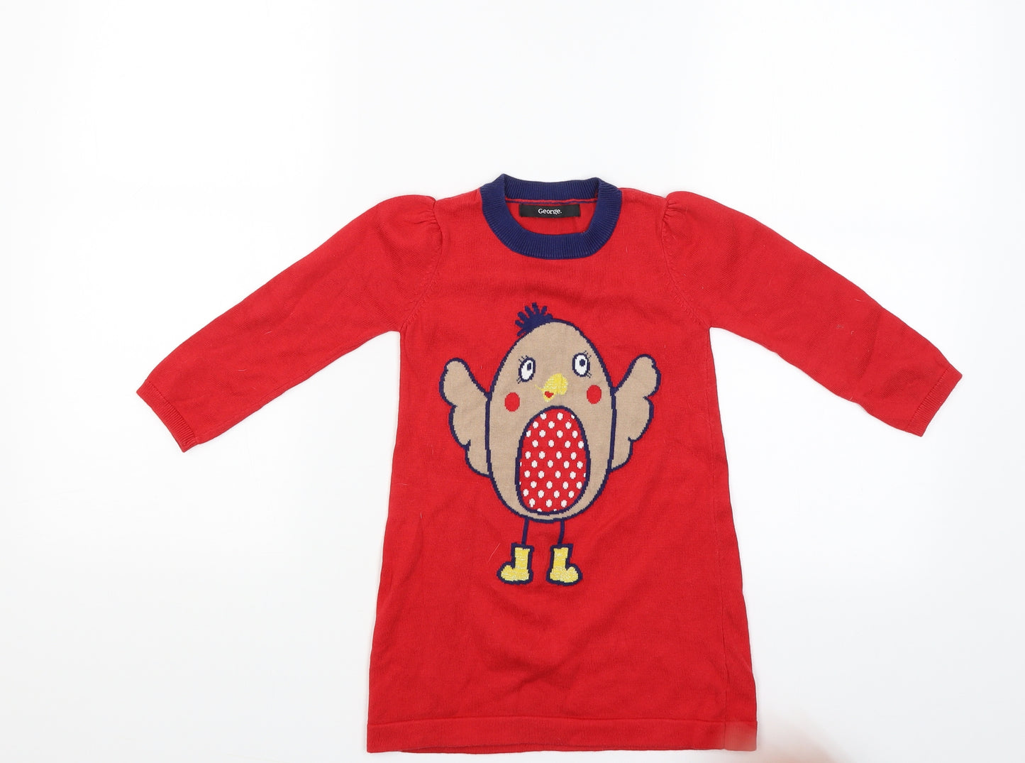 George Girls Red   Pullover Jumper Size 2-3 Years  - Bird Egg