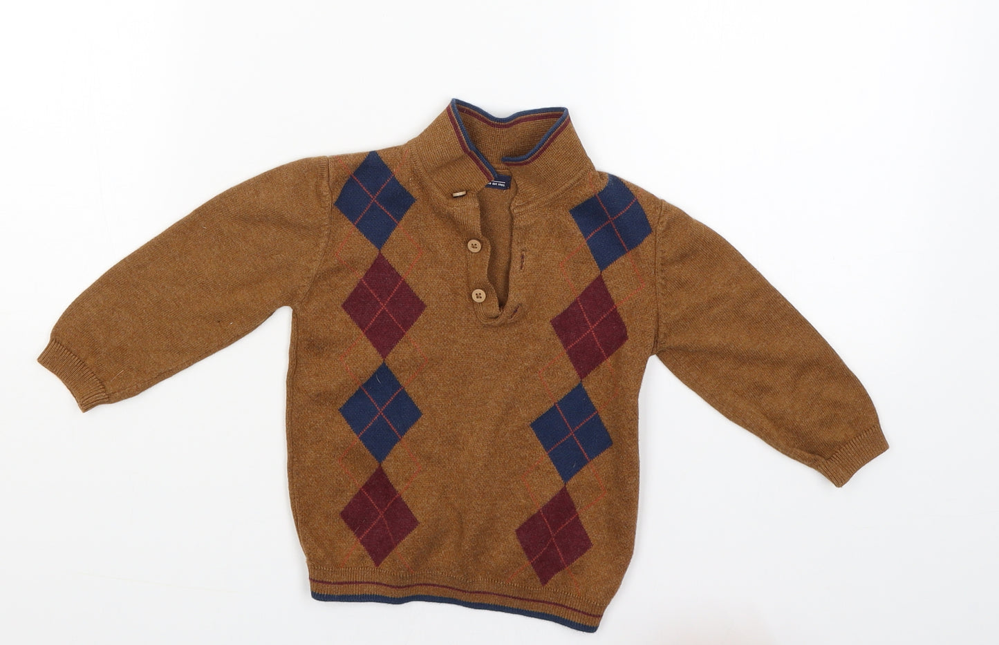NEXT Boys Brown Argyle/Diamond  Pullover Jumper Size 12-18 Months