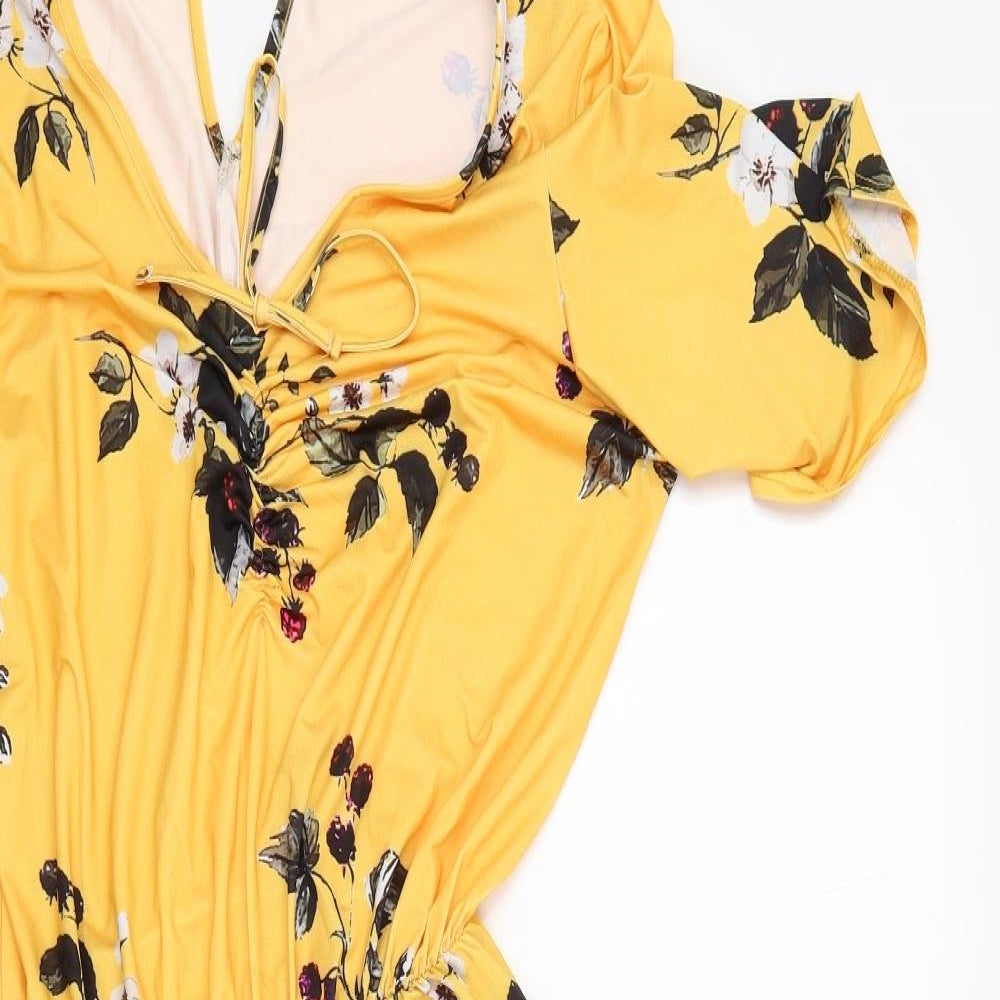 Simply Be Womens Yellow Floral  Jumpsuit One-Piece Size 14