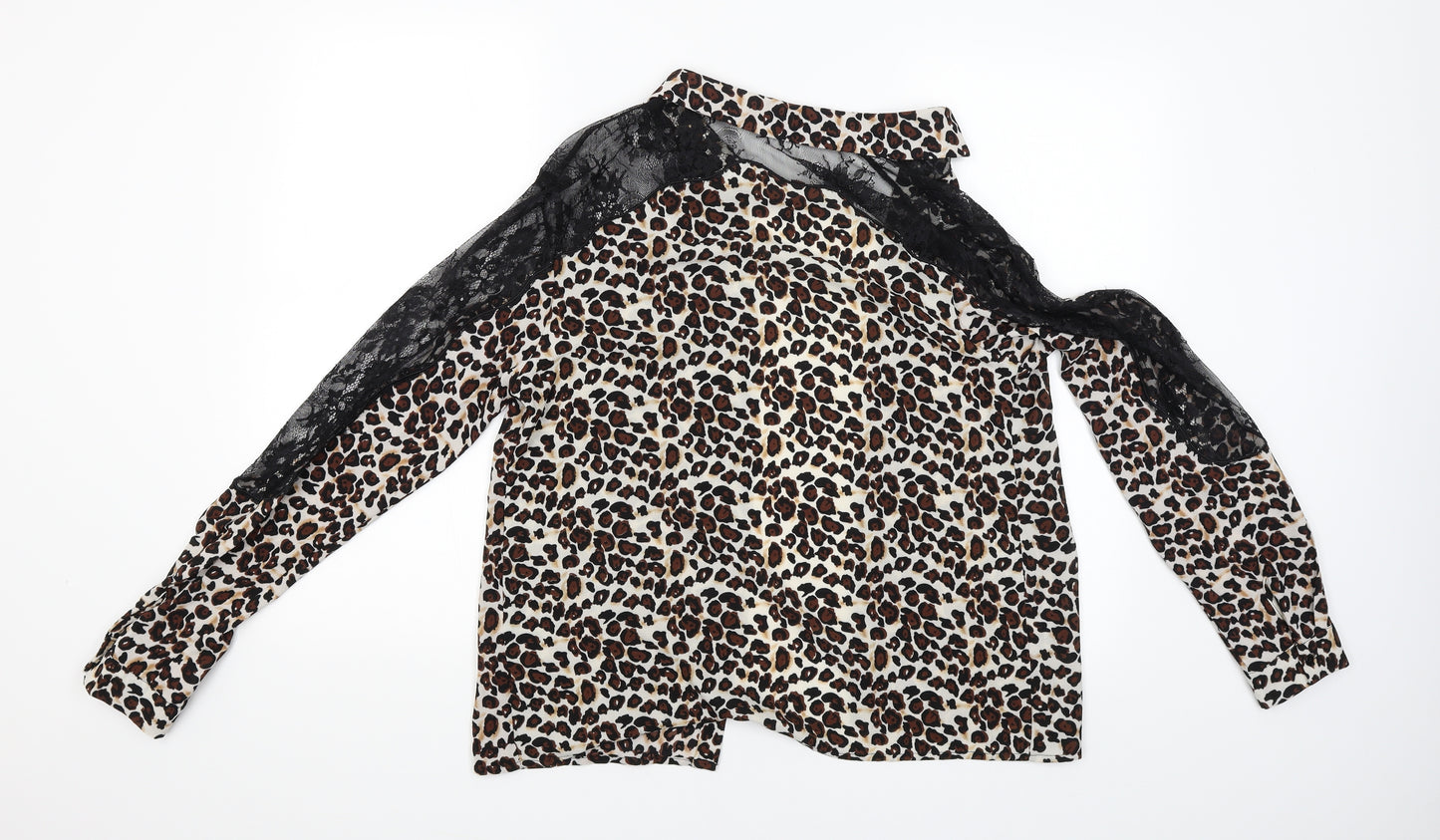 Axara Womens Beige Animal Print  Basic Blouse Size M