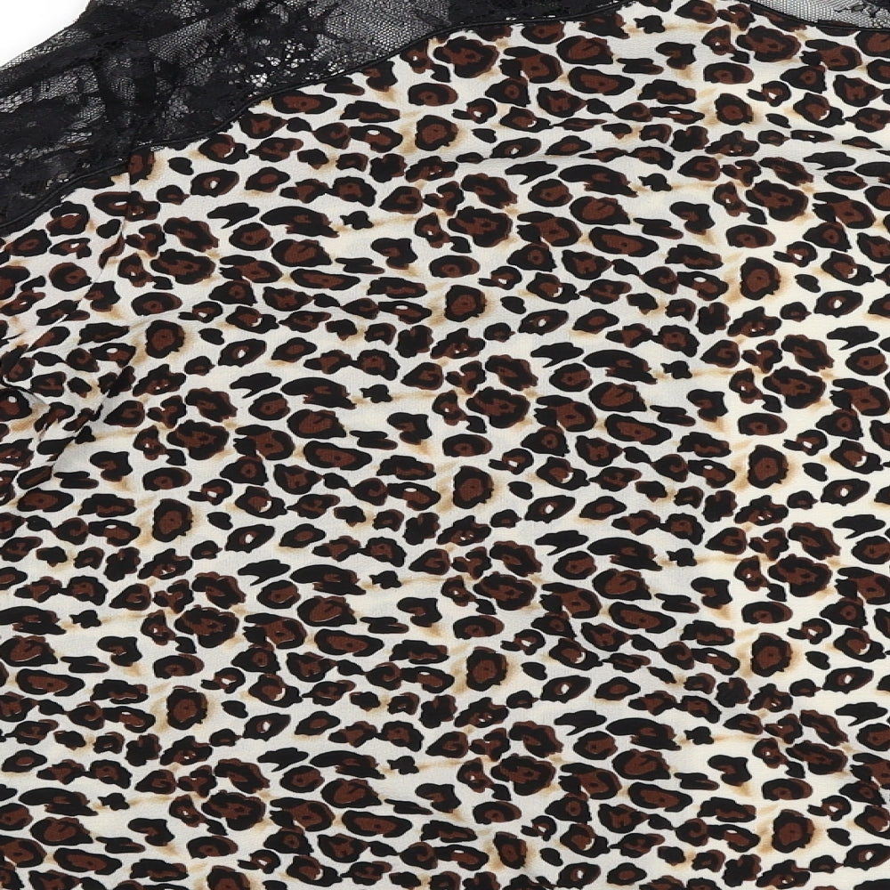 Axara Womens Beige Animal Print  Basic Blouse Size M