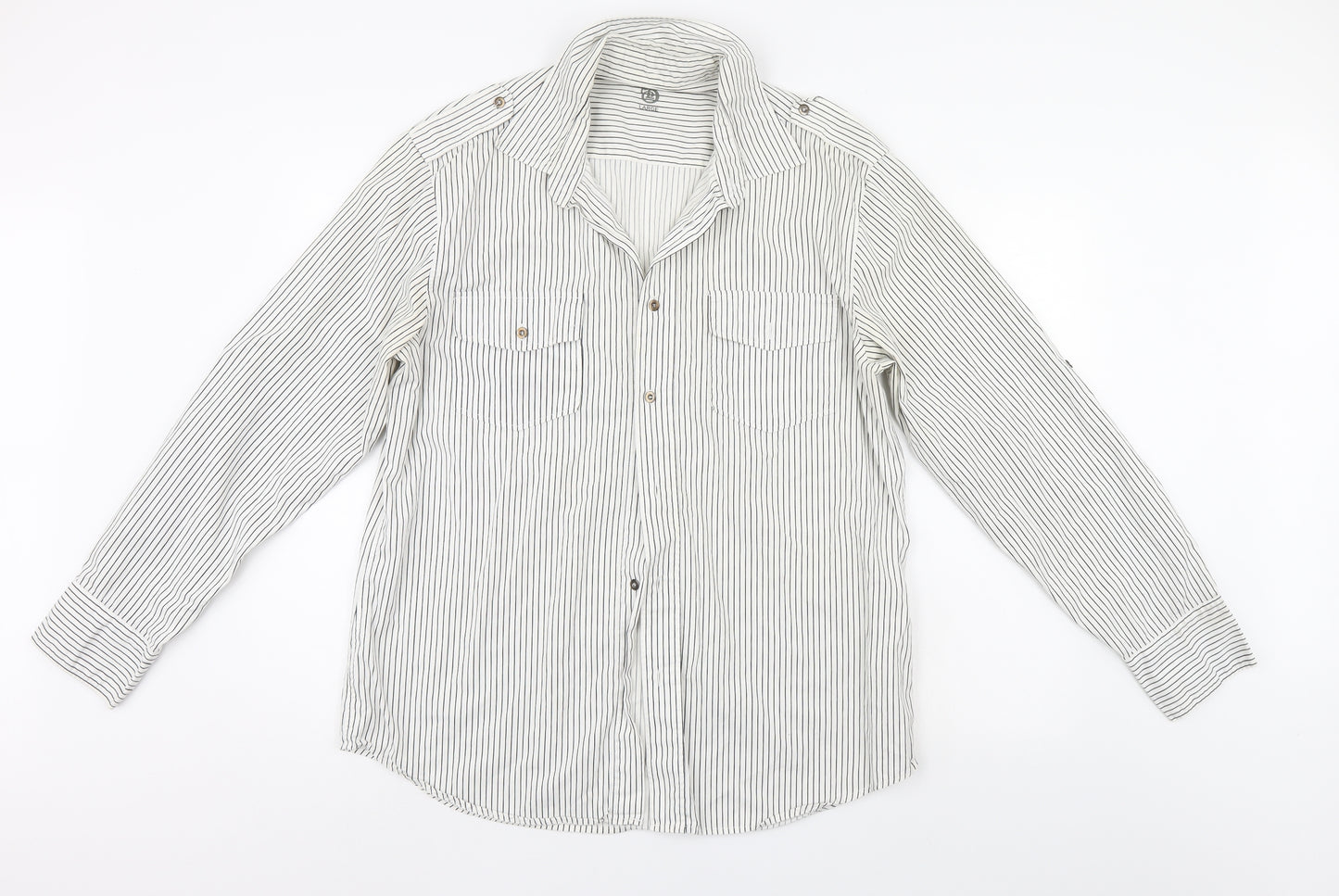 Burton Mens White Striped   Button-Up Size L