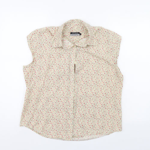 Jeff & Co Womens Multicoloured Floral  Basic Button-Up Size L