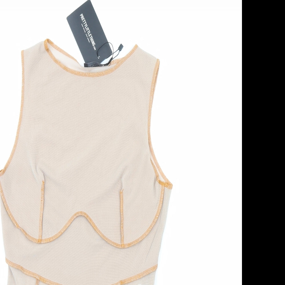 PRETTYLITTLETHING Womens Beige    Bodysuit Size 10