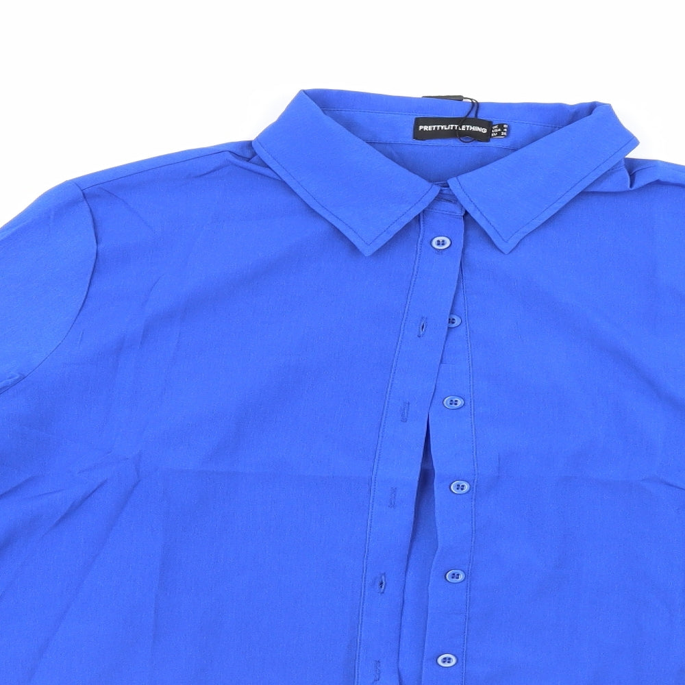 PRETTYLITTLETHING Womens Blue   Basic Button-Up Size 8
