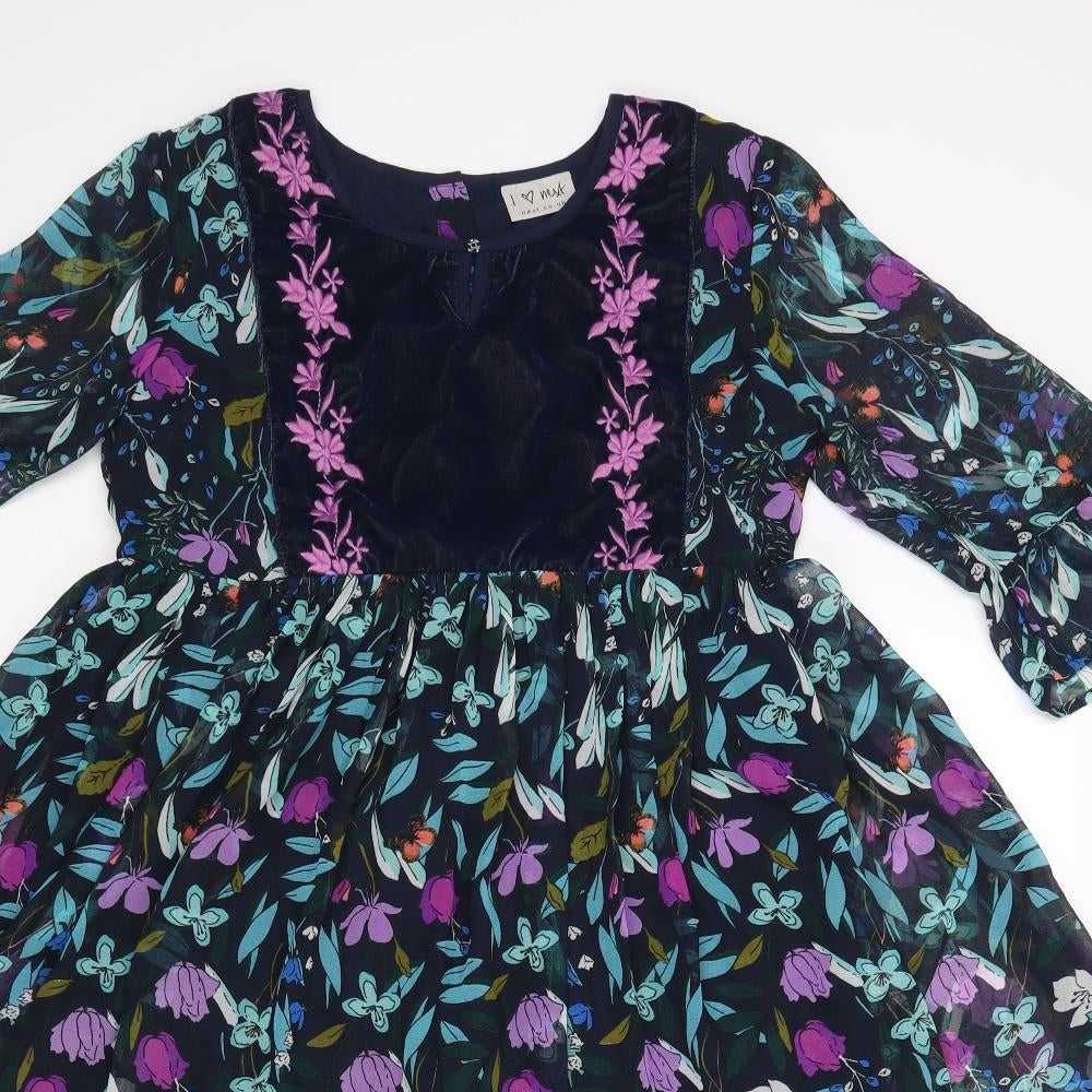 NEXT Girls Black Floral  A-Line  Size 11 Years