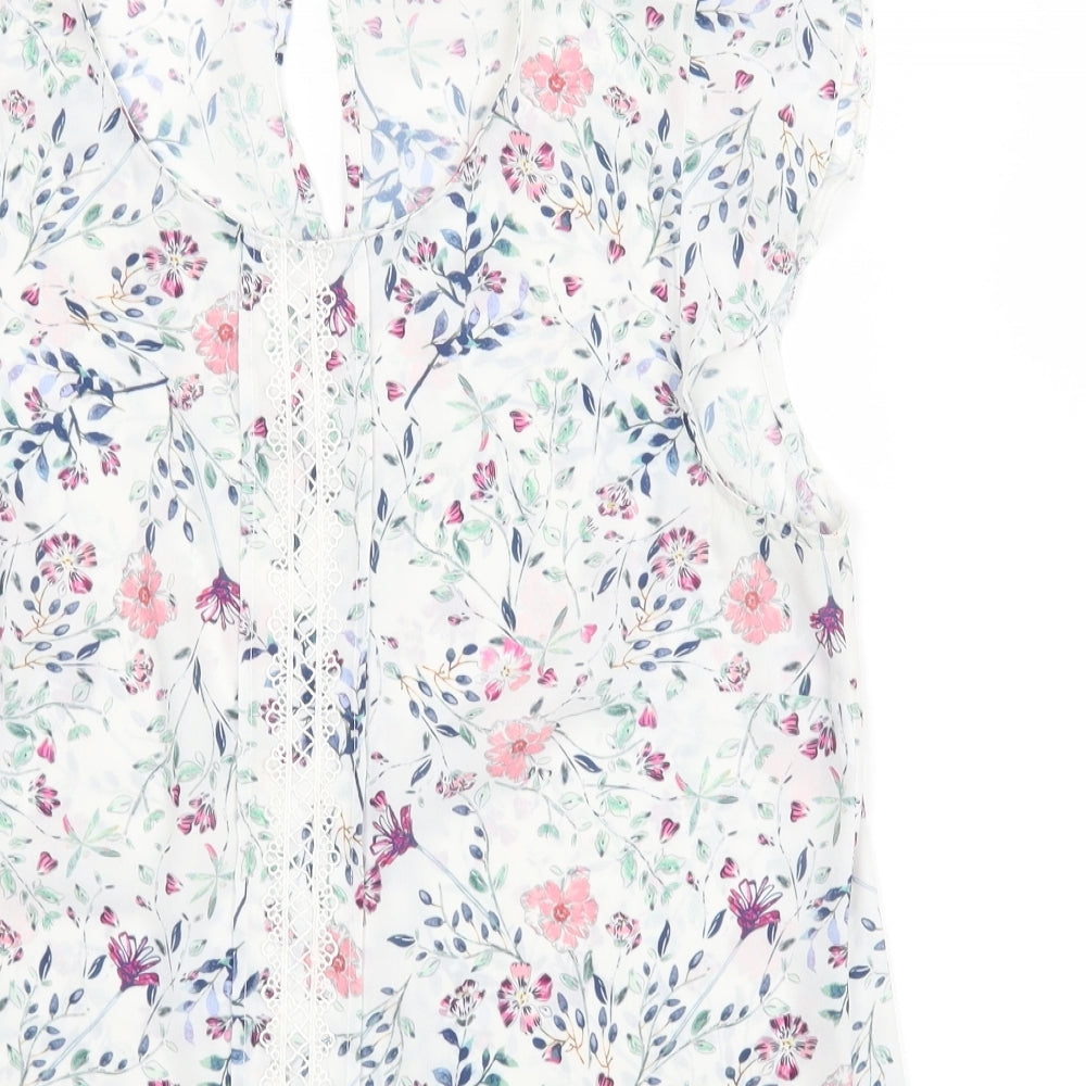 F&F Womens White Floral  Basic Blouse Size 12