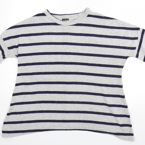 Roman Womens Grey Striped  Basic Blouse Size M